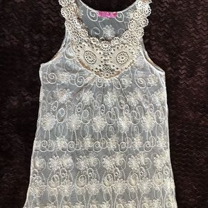 Brand: Step N Style.lovely net top with lace on the neck  in lovely cream color.